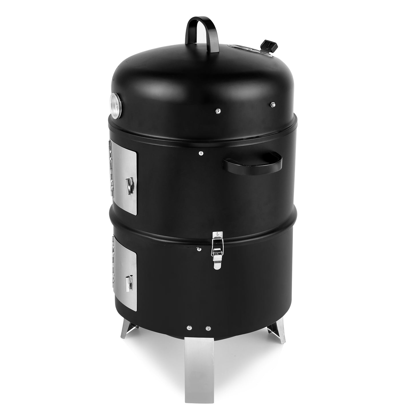 Vertical Steel Charcoal Smoker - Double-Walled BBQ Grill - Black
