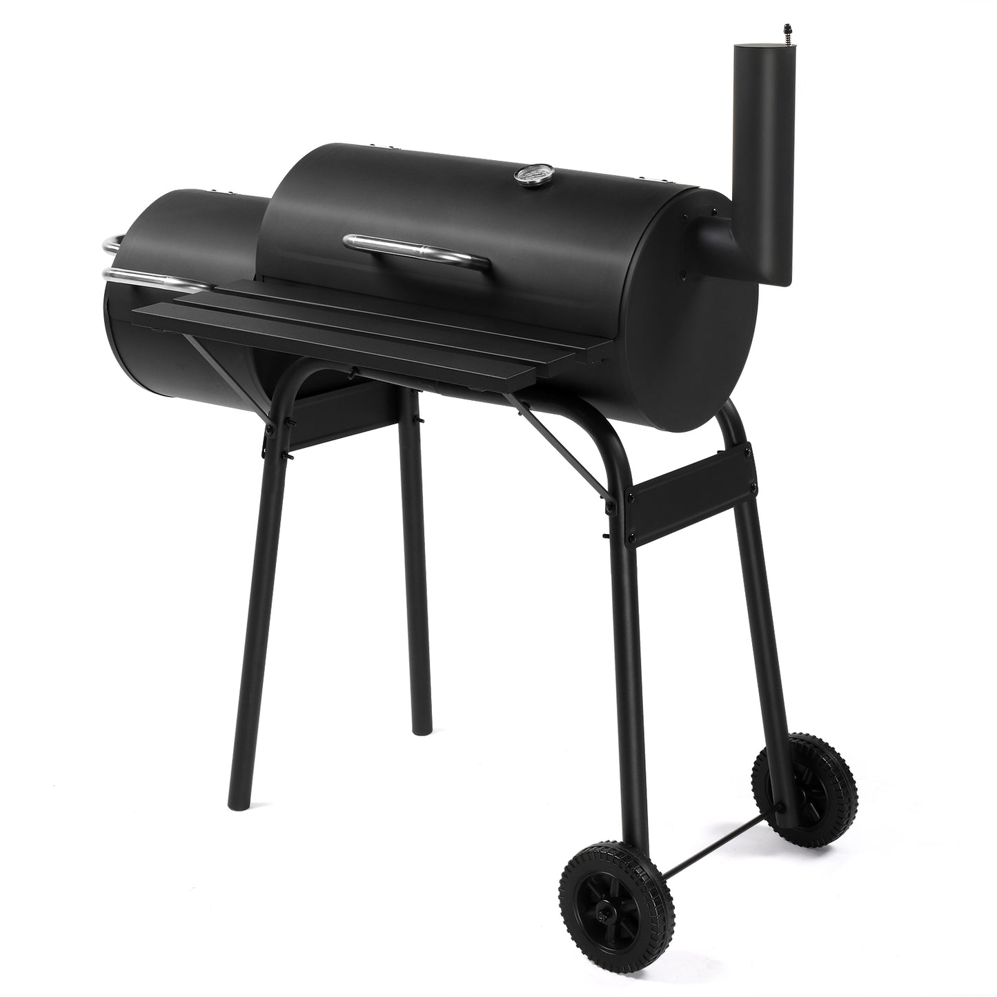 Charcoal Grill with Offset Smoker - Black, Wheeled Double Cylinder