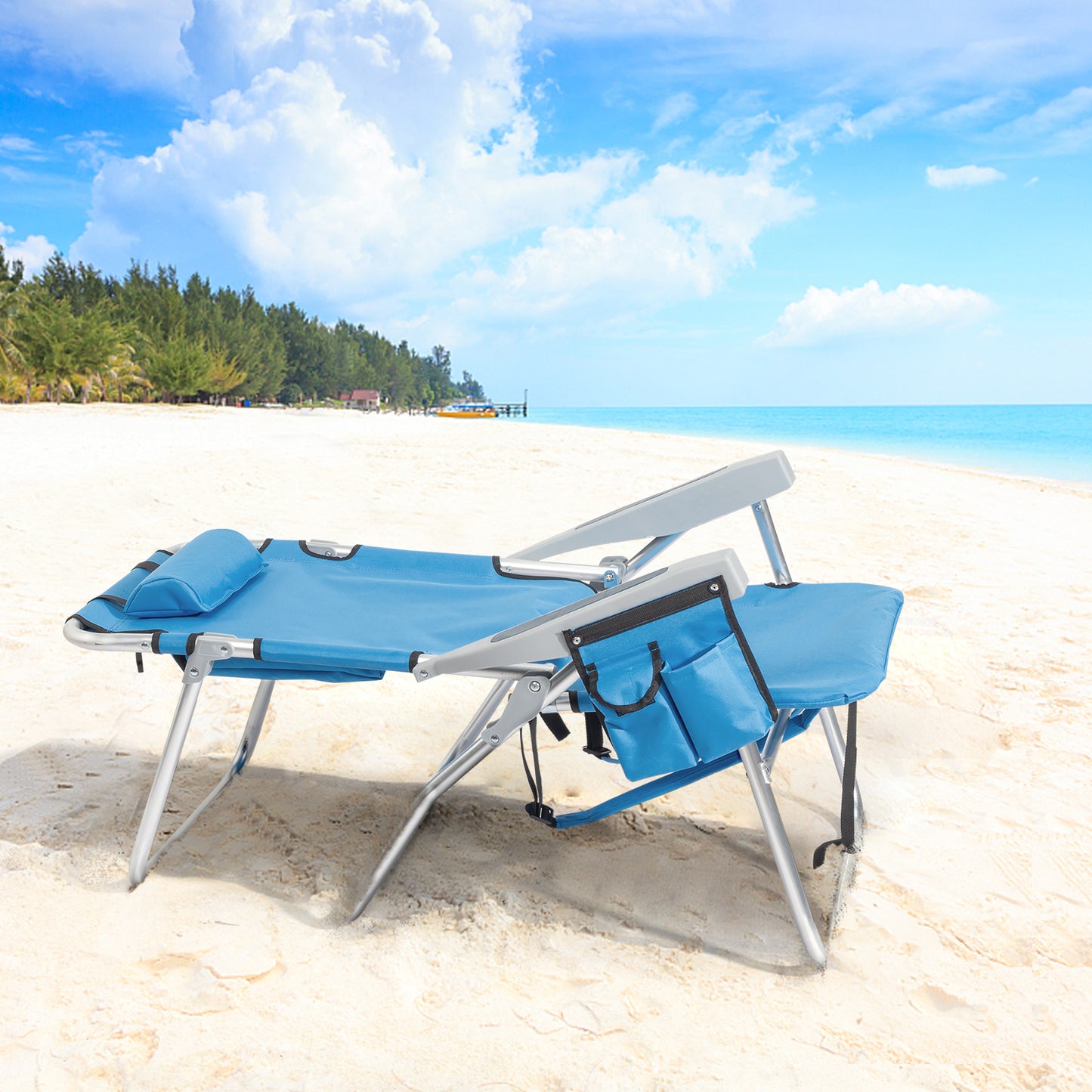 Lightweight Folding Beach Chair with Adjustable Back - Blue