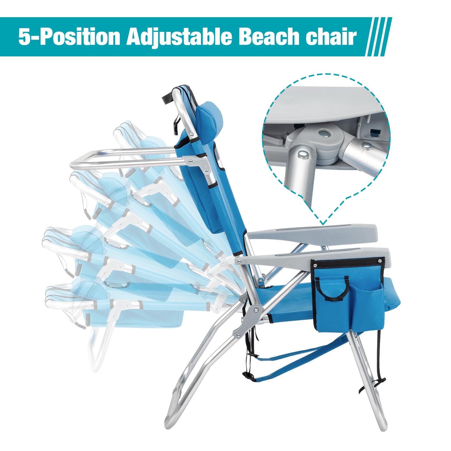 Lightweight Folding Beach Chair with Adjustable Back - Blue