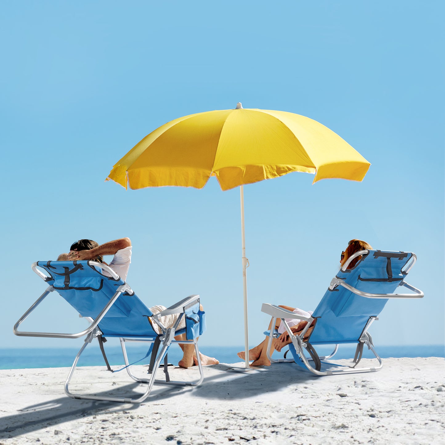 Lightweight Folding Beach Chair with Adjustable Back - Blue