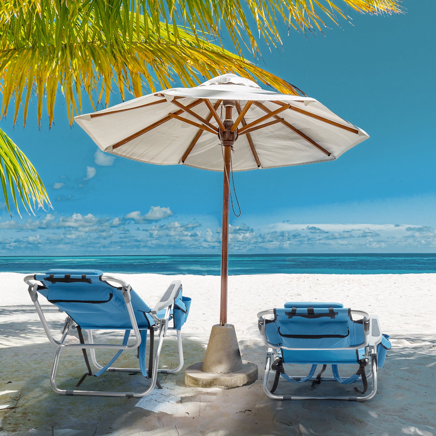Lightweight Folding Beach Chair with Adjustable Back - Blue