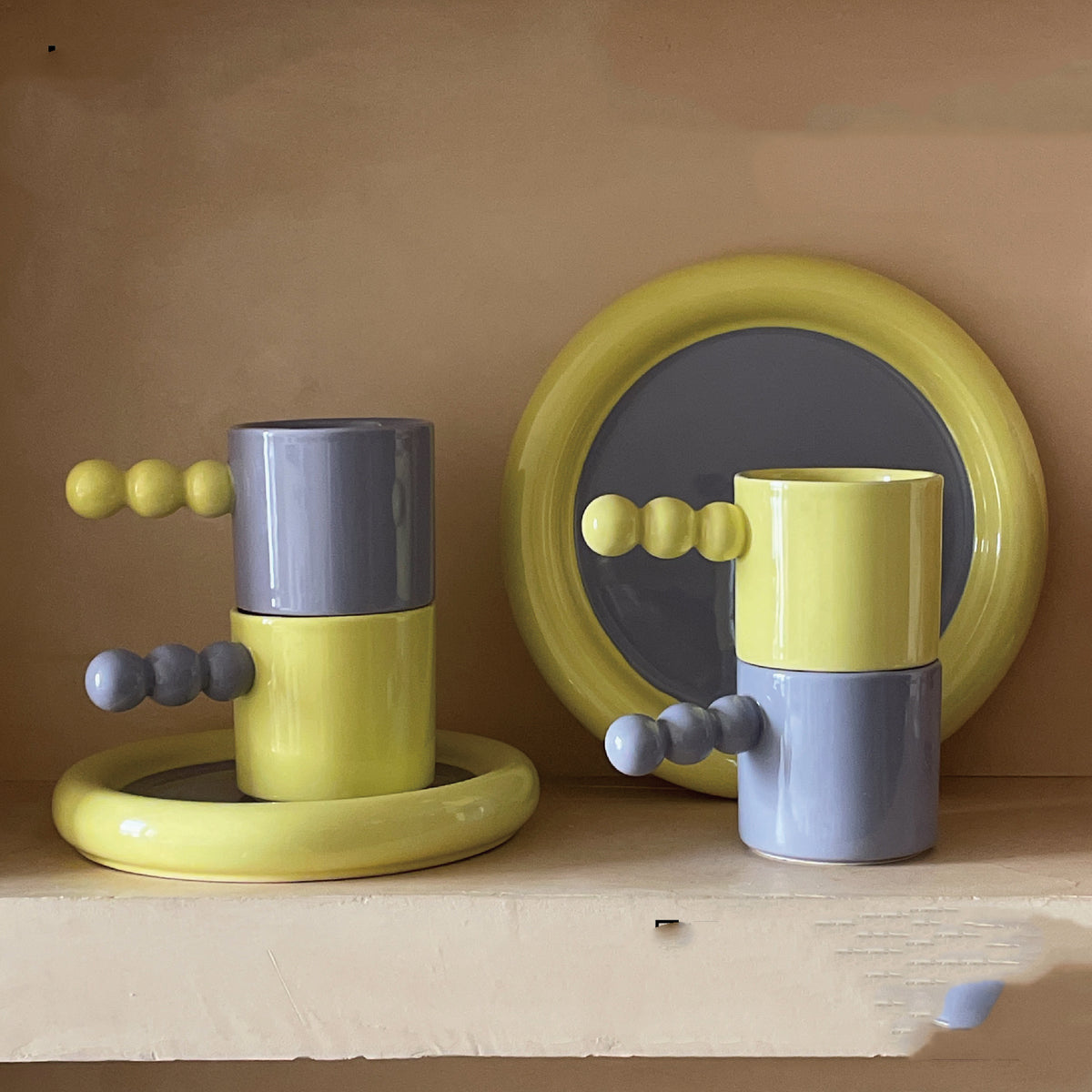 Colorful Ceramic Coffee Mug - Nordic Style Double-Color Bead Cup