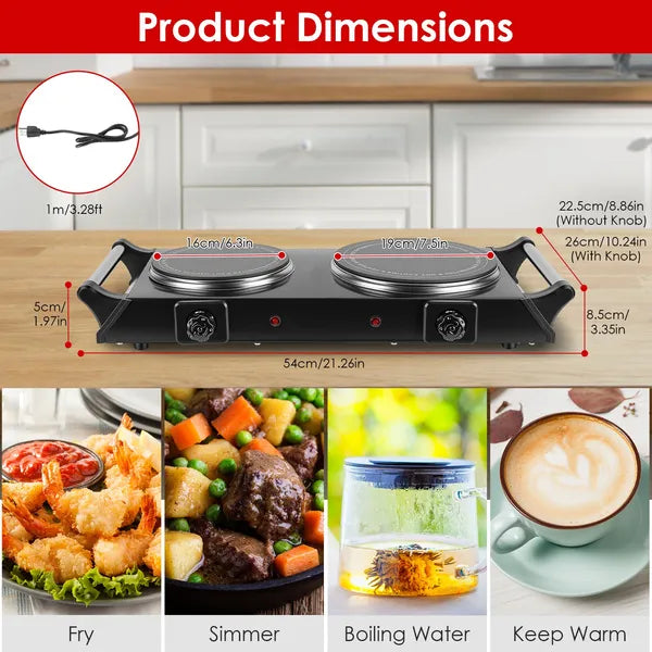 1800W Electric Double Burner Hot Plate with 5 Temperature Settings