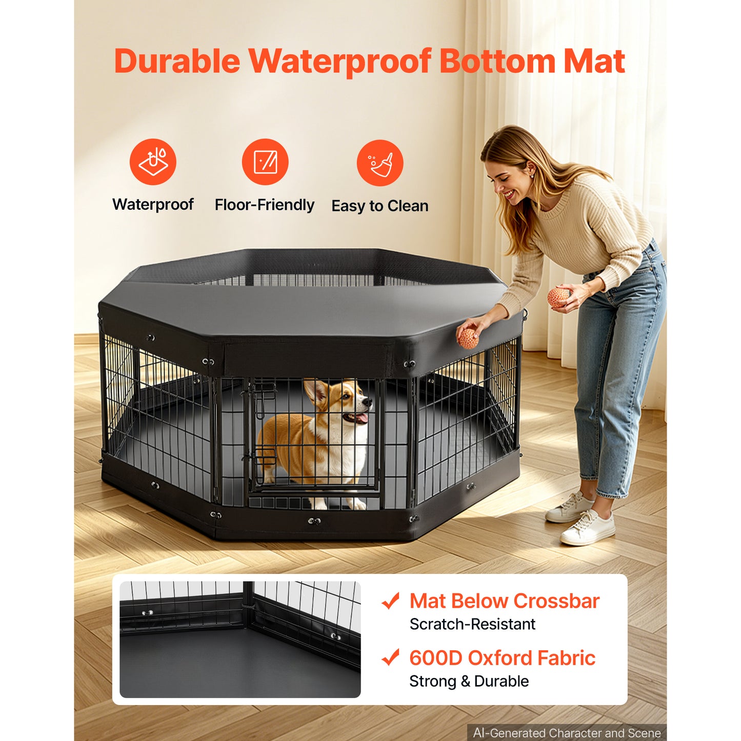 Heavy Duty Dog Playpen 24 Inch with Top Cover & Bottom Pad - Indoor Pet Fence, Foldable Metal Exercise Pen for Dogs, Cats & Small Animals, Black