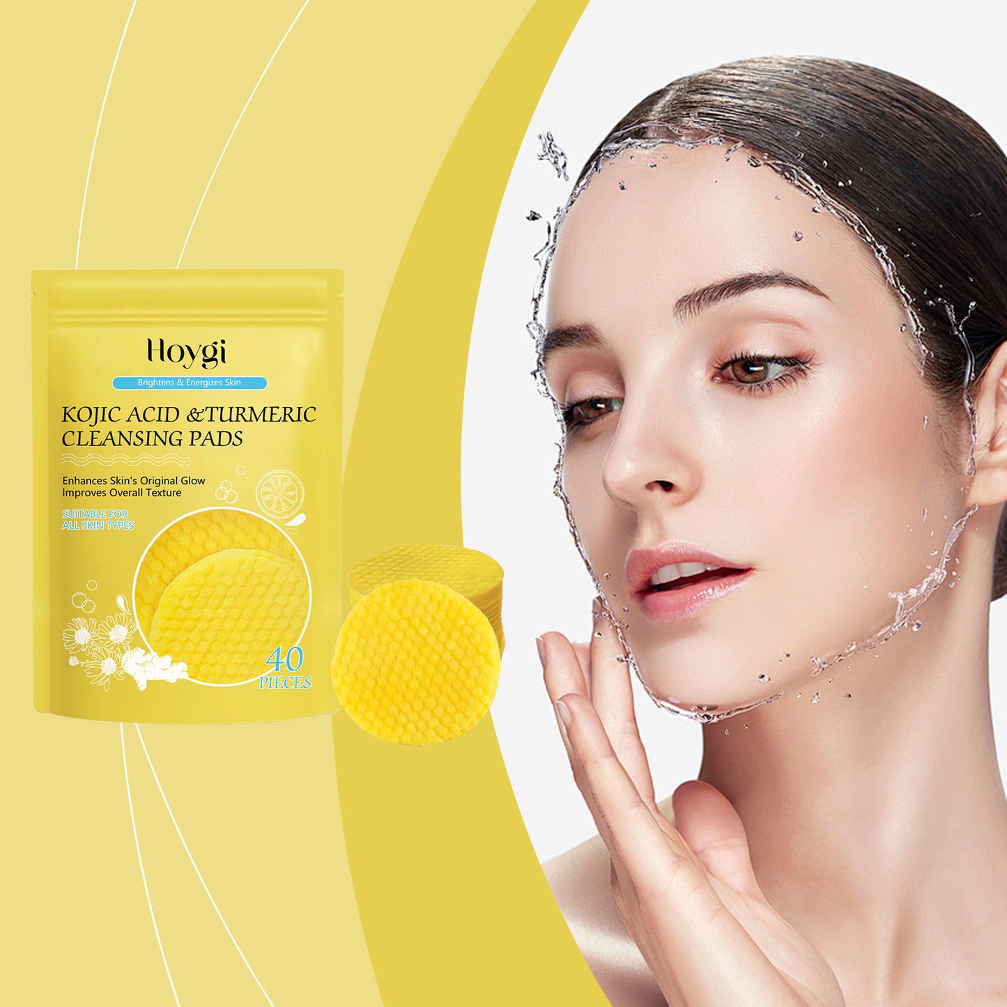 Turmeric & Kojic Acid Facial Cleansing Pads - Exfoliating Skin Care, 40 Count
