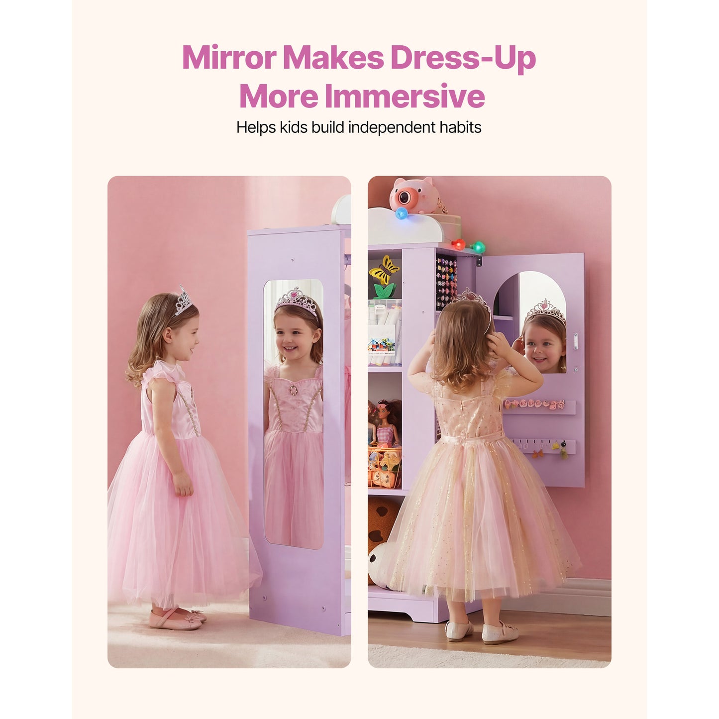 Kids Dress Up Storage Closet with Jewelry Cabinet & Mirror - Princess Wardrobe Organizer