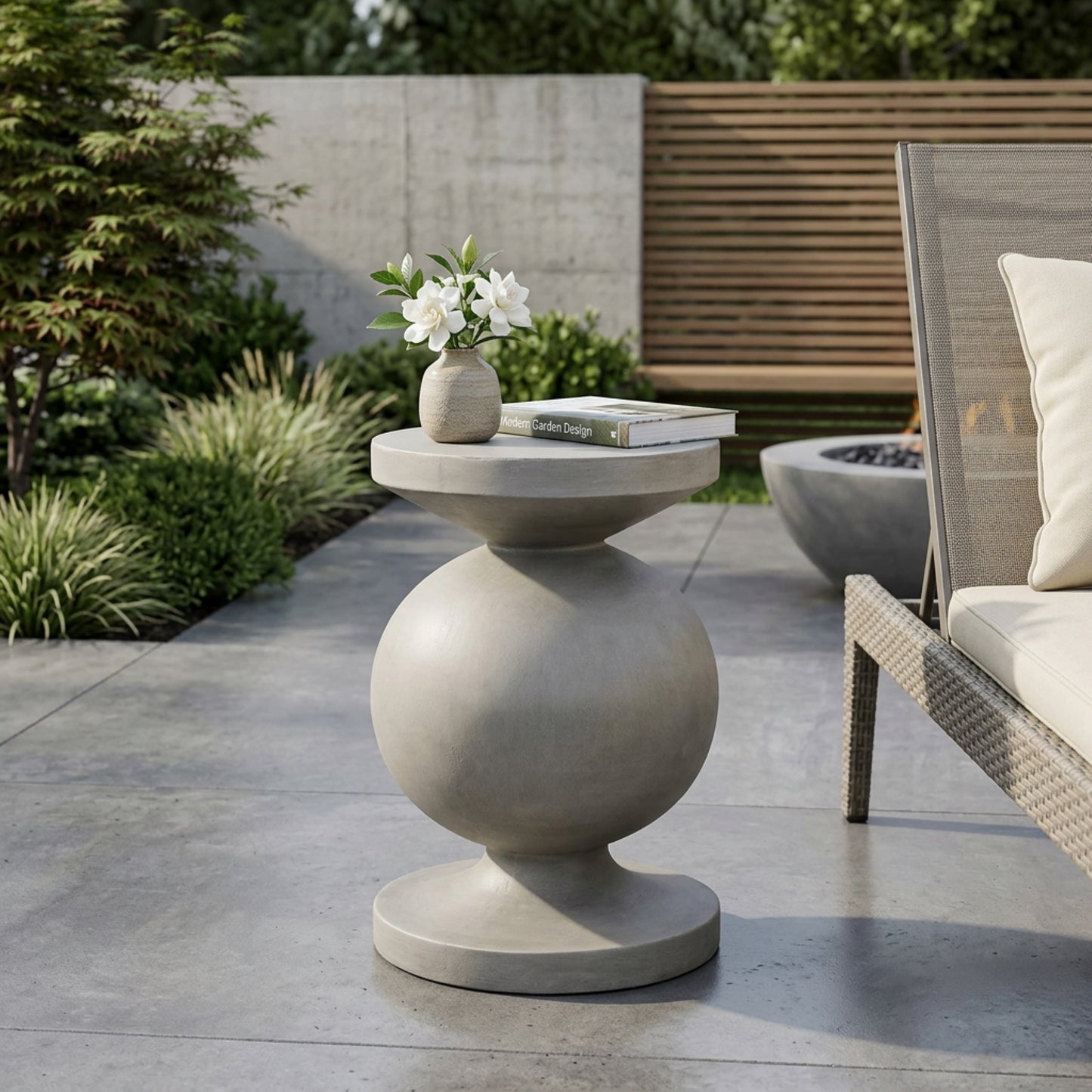 Lightweight Concrete Outdoor End Table - Light Grey