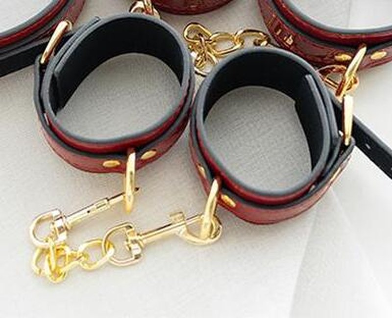 Leather Handcuffs & Ankle Cuffs BDSM Bondage Restraint Set