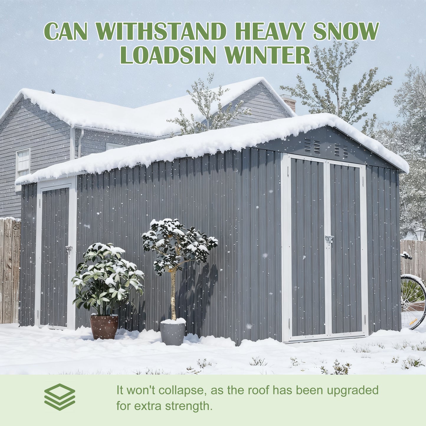 8x12 FT Metal Storage Shed with Side Door - Grey Outdoor Tool Shed