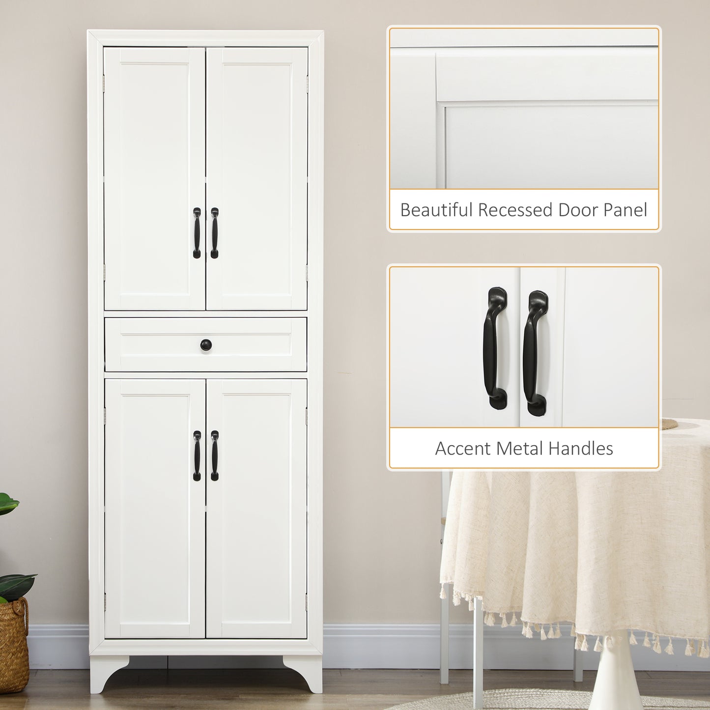 67-Inch White Kitchen Pantry with Drawer & Adjustable Shelves