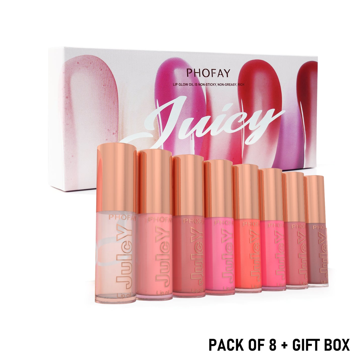 Hydrating Juicy Lip Oil Set - 8 Piece Moisturizing Lip Gloss Collection