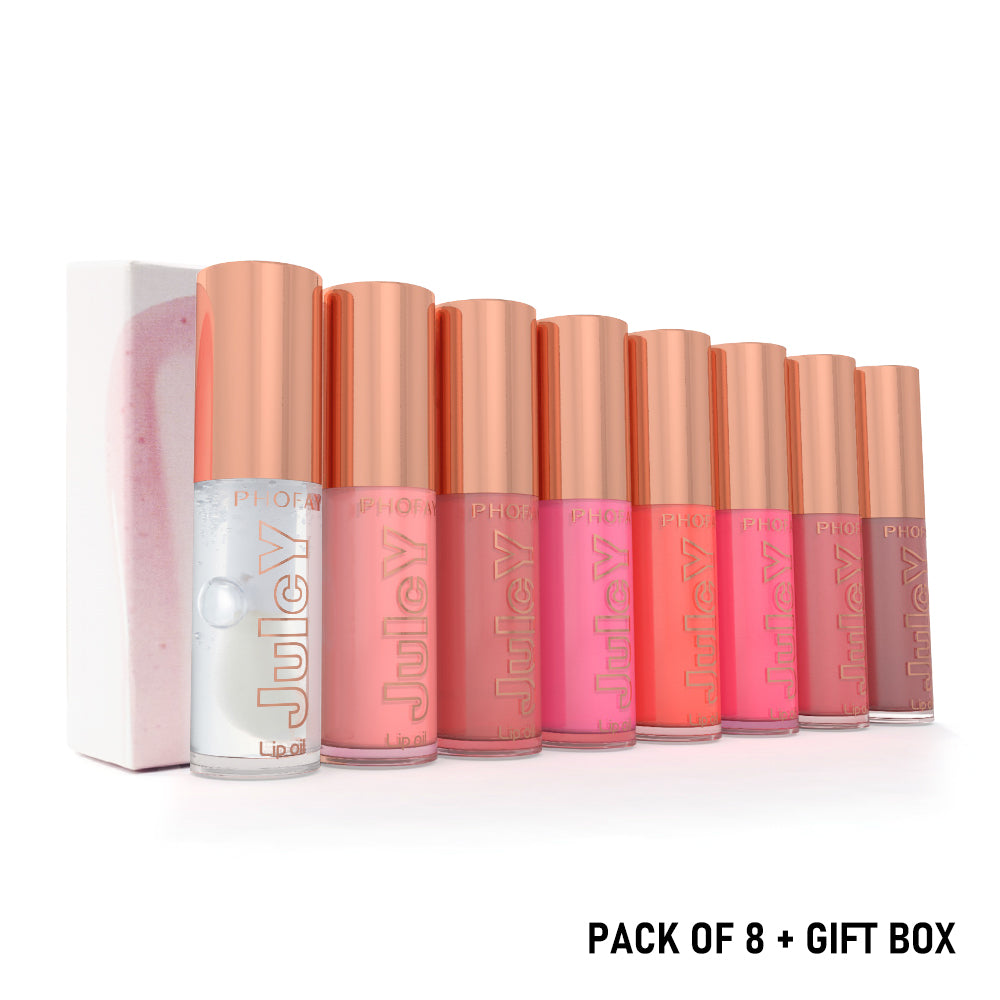 Hydrating Juicy Lip Oil Set - 8 Piece Moisturizing Lip Gloss Collection