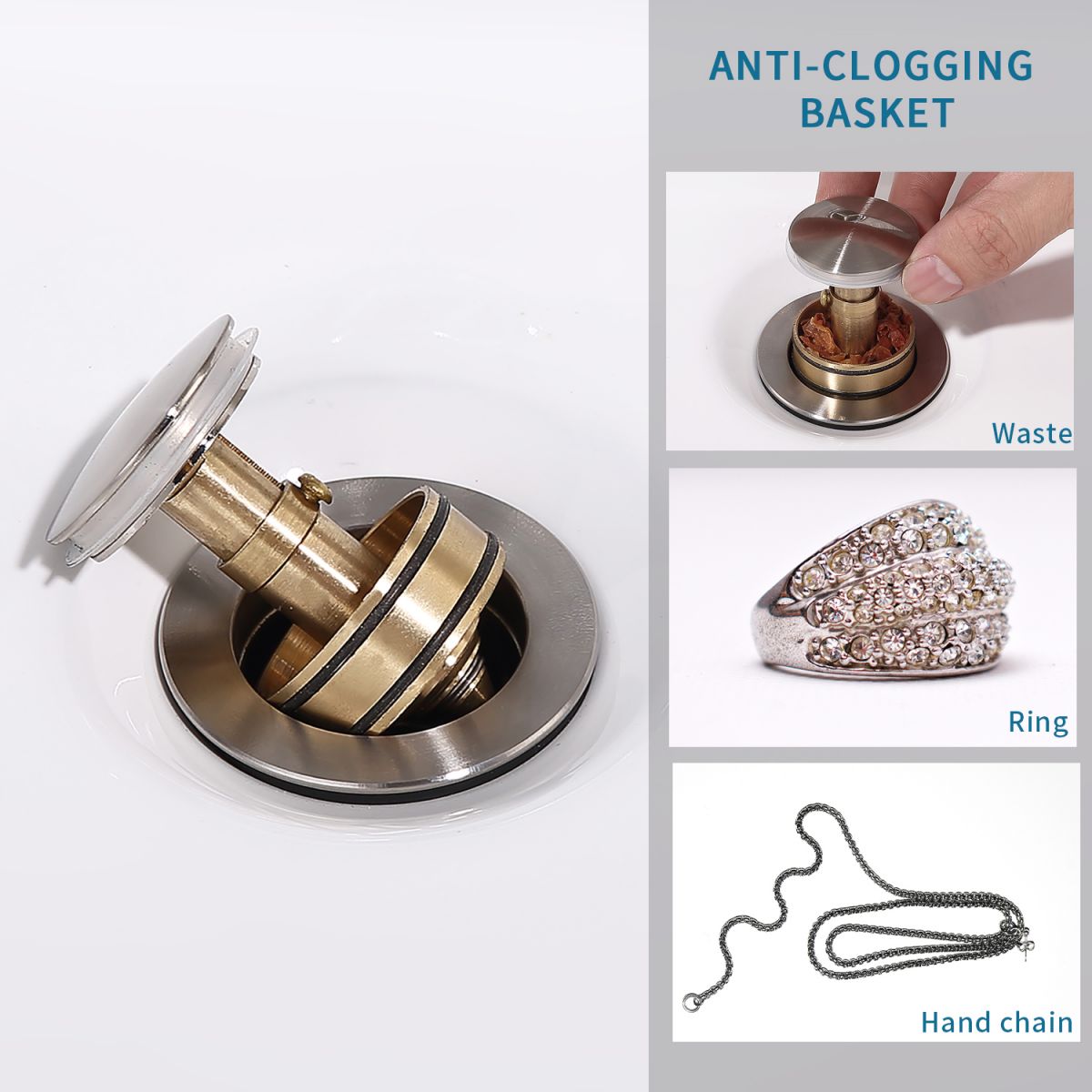 Stainless Steel Pop-Up Drain with Overflow - Anti-Clogging for Vessel Sinks