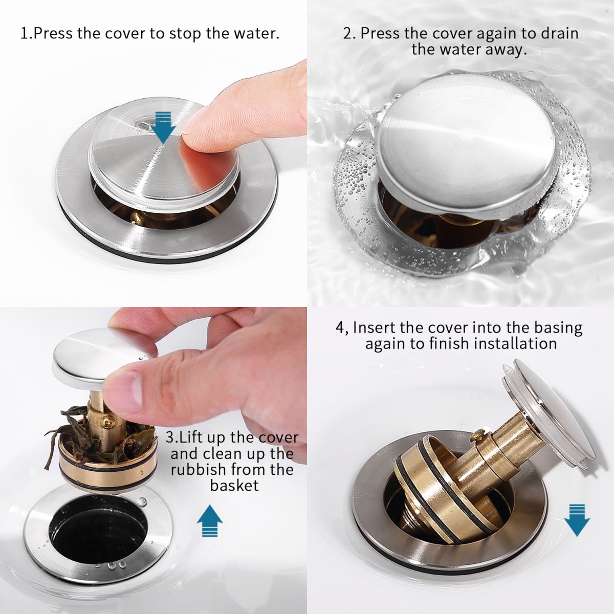 Stainless Steel Pop-Up Drain with Overflow - Anti-Clogging for Vessel Sinks