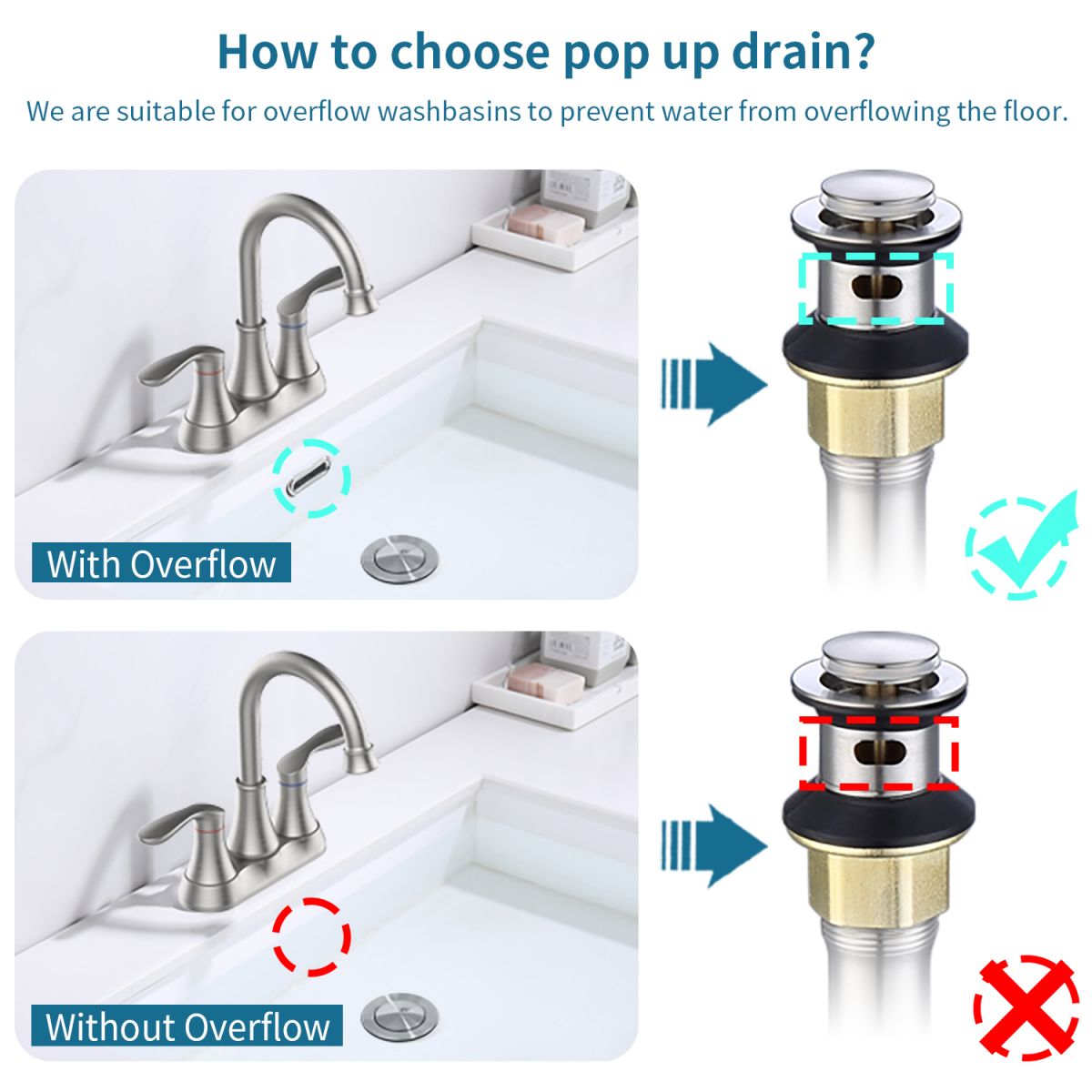 Stainless Steel Pop-Up Drain with Overflow - Anti-Clogging for Vessel Sinks