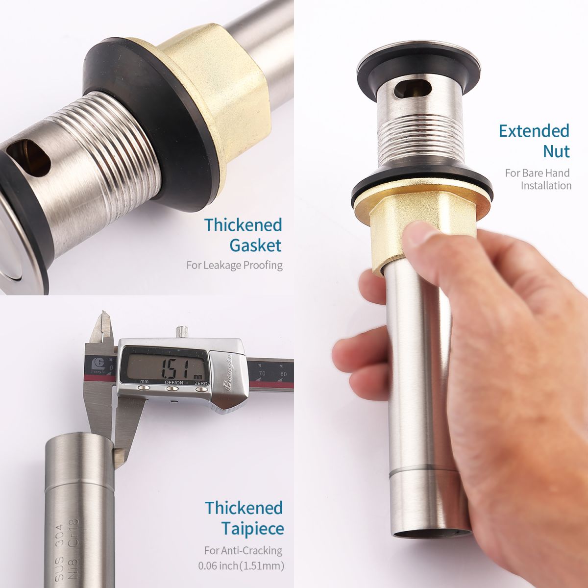 Stainless Steel Pop-Up Drain with Overflow - Anti-Clogging for Vessel Sinks