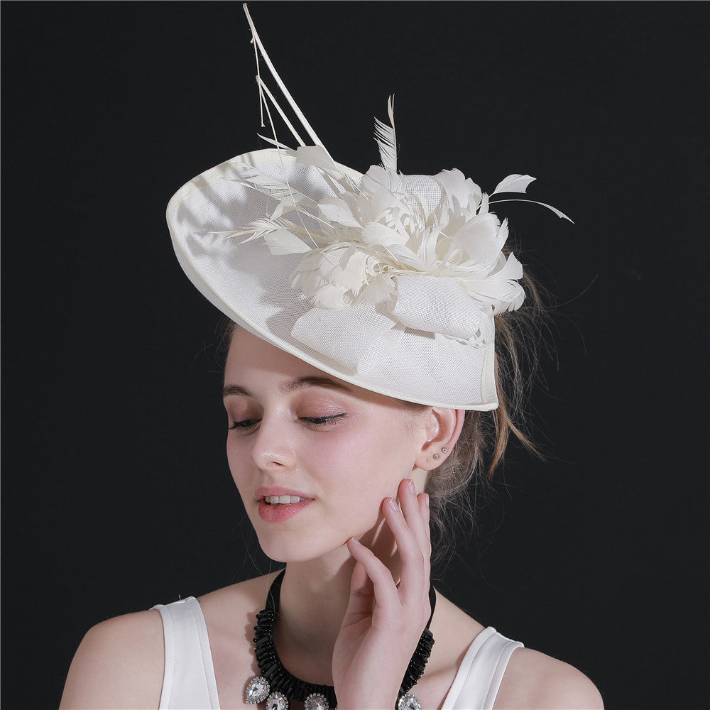 Dome Top Hat with Feathers - Women's Hair Clip