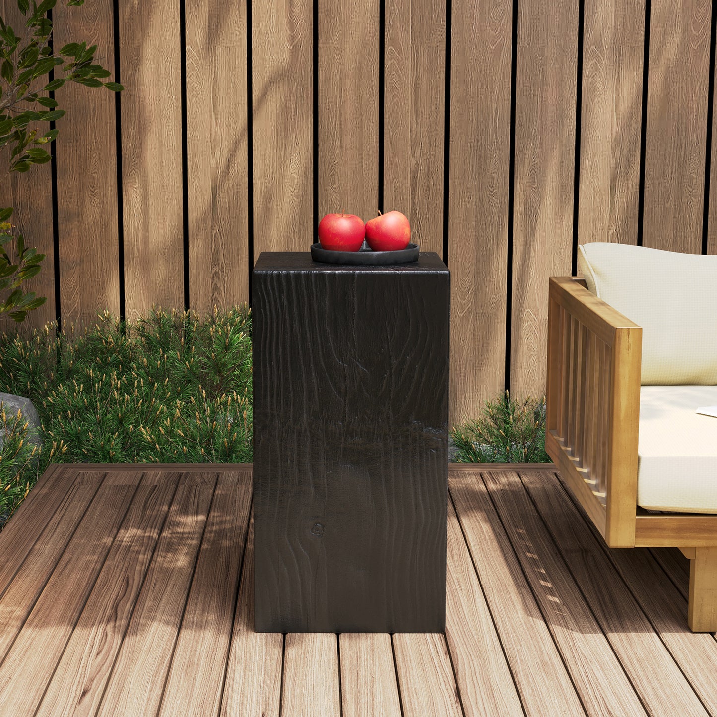 Wood-Look Square-Column MGO End Table, H27.75 ,Wood-Like Distressed