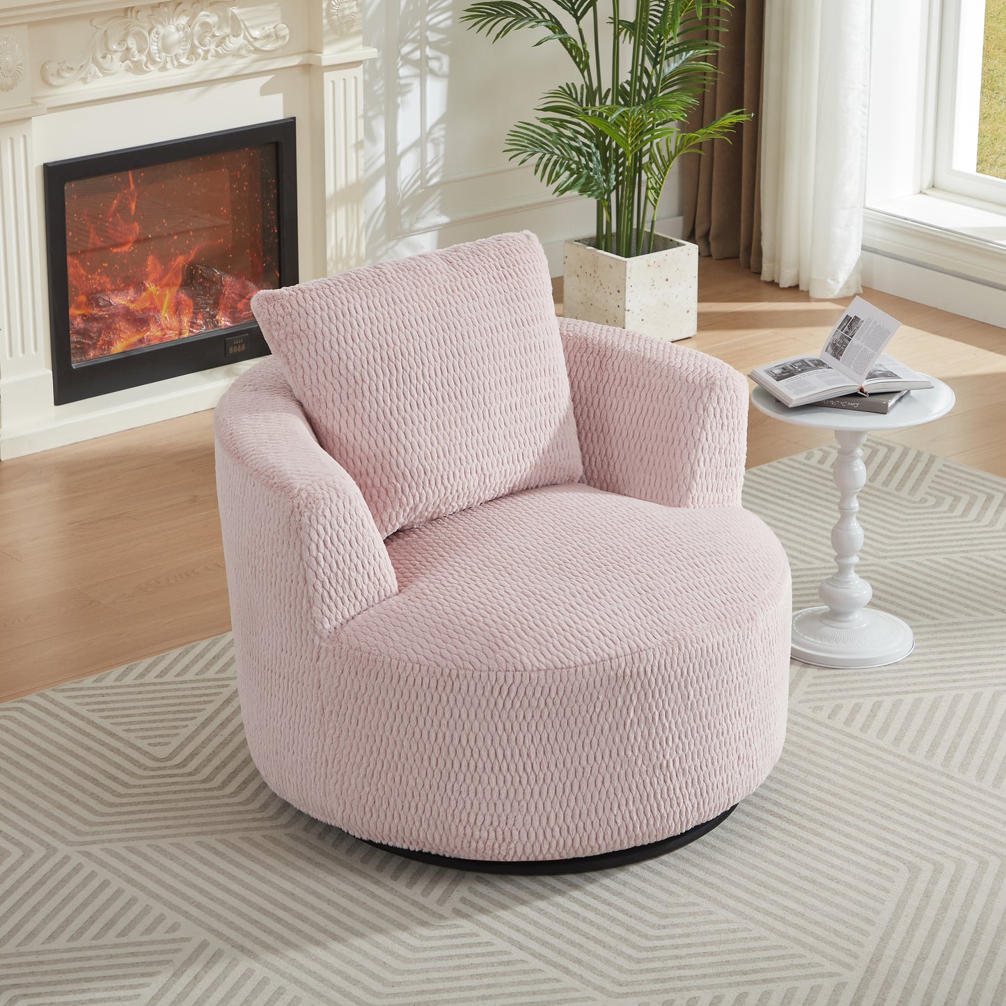 360° Swivel Accent Chair - Plush Faux Fur Comfort - Pink