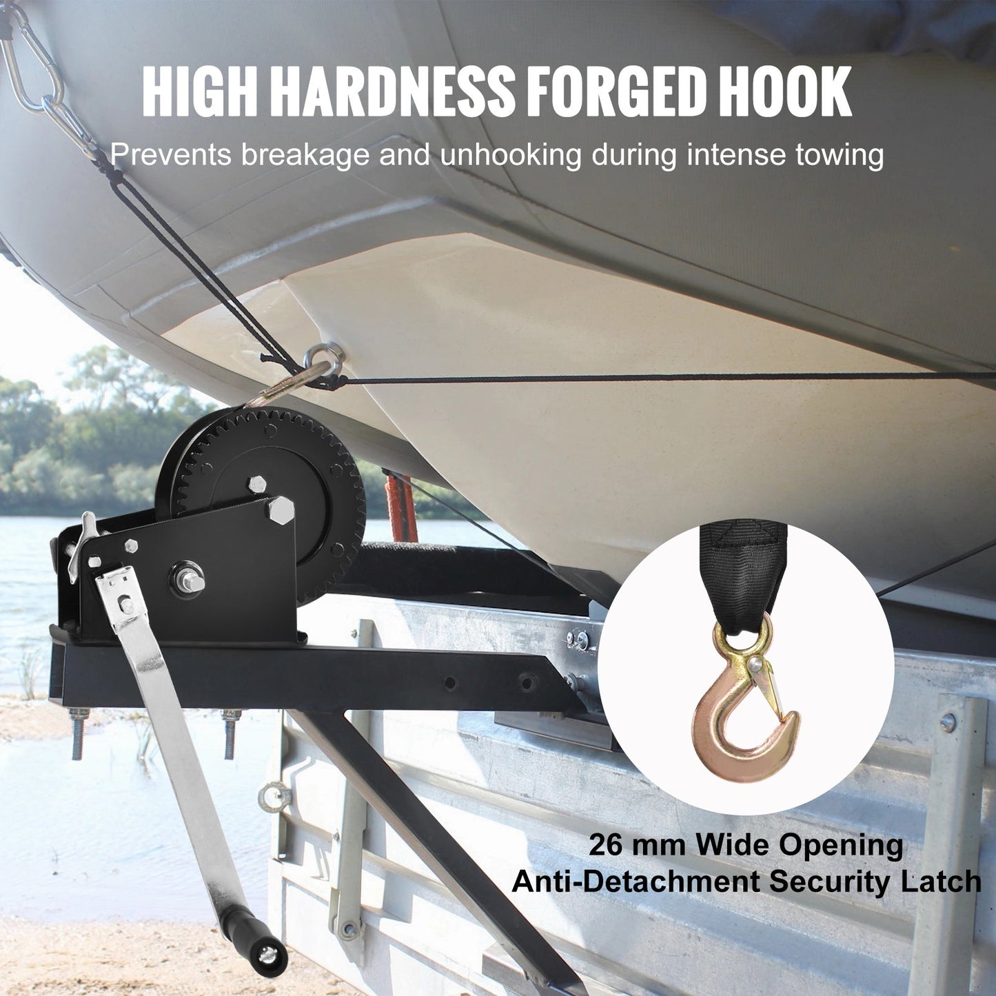 Heavy Duty Hand Winch 3500 lbs Pull Capacity with 33 ft Polyester Strap - Ideal for Trailers Boats & ATV Towing