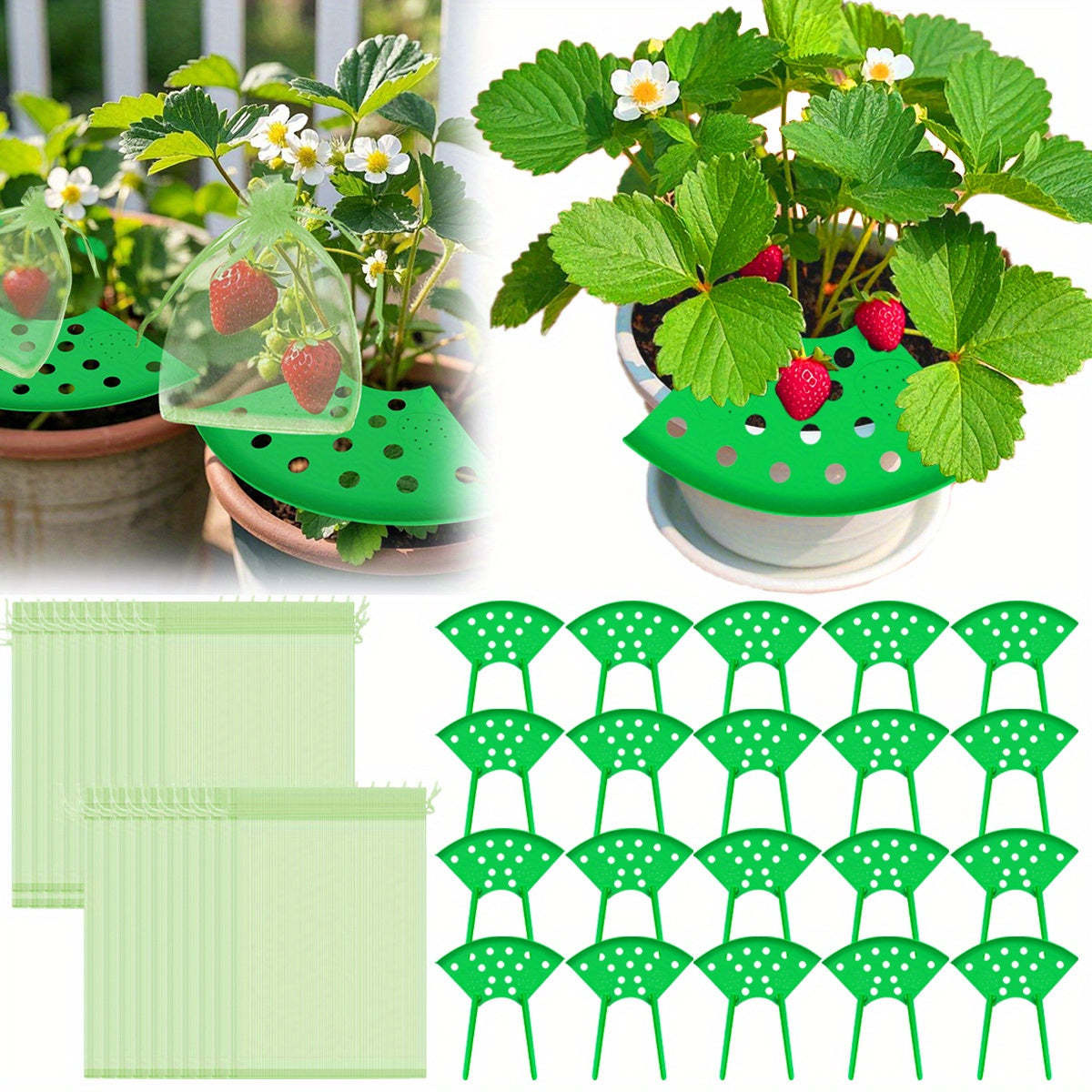 Strawberry Planting Kit with Support Racks and Mesh Bags