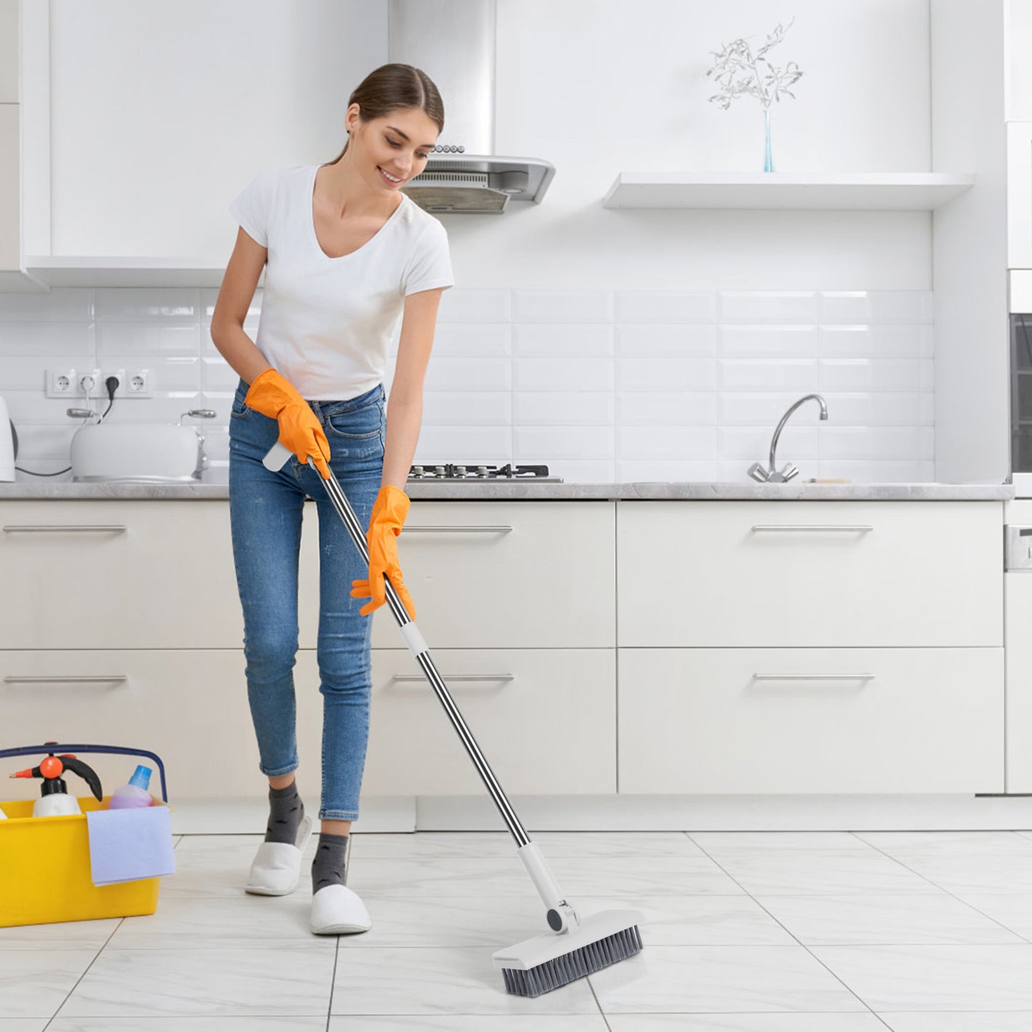 4-in-1 Stainless Steel Handle Broom and Dustpan Set for Indoor Outdoor Cleaning