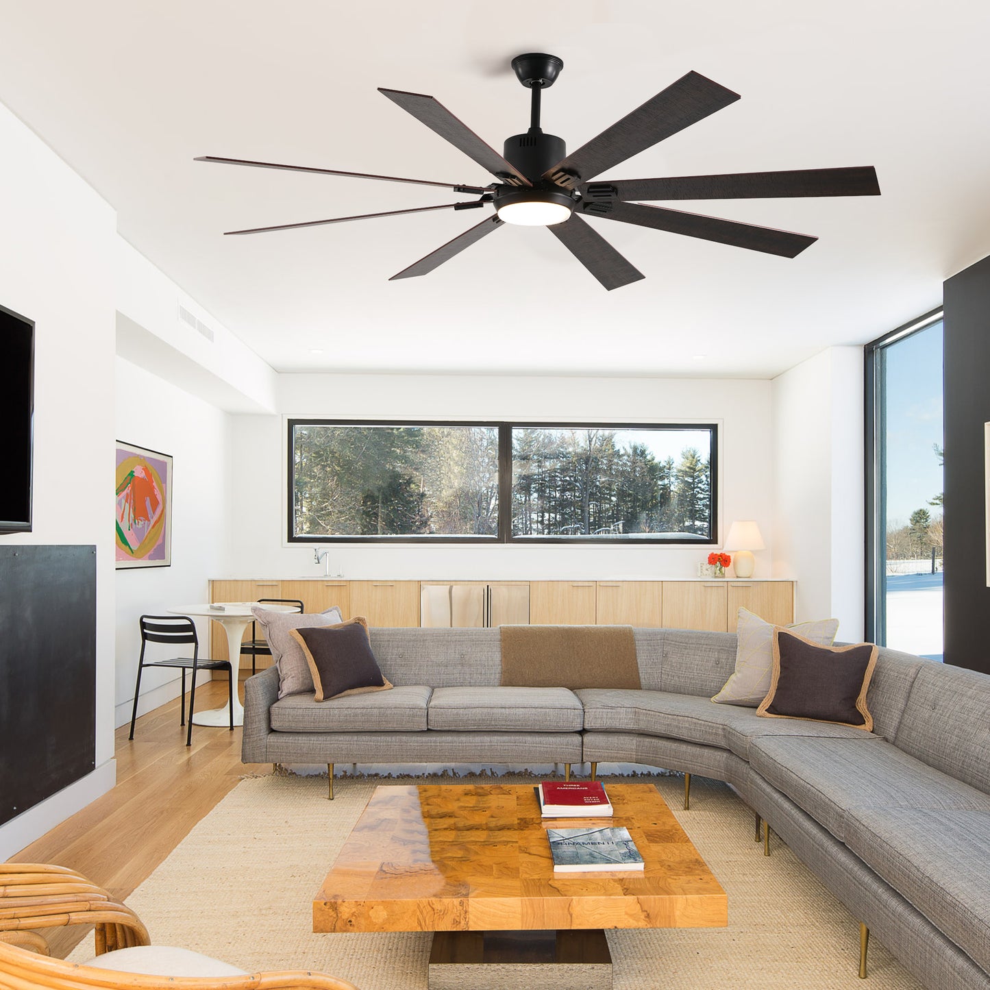72-Inch Walnut LED Ceiling Fan with Remote Control & 8 Blades