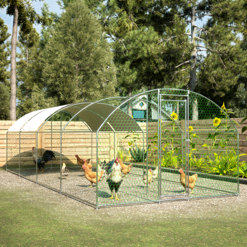 Large Metal Chicken Coop with Lockable Door Waterproof Design Argent