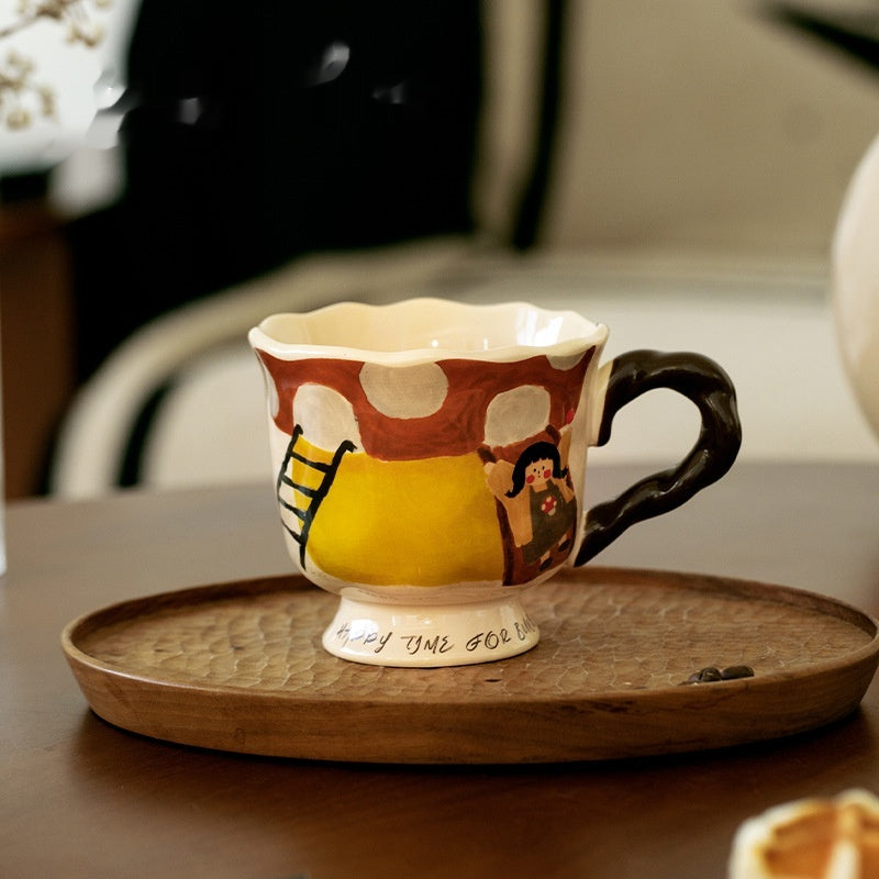 Ceramic Coffee Mug with Colorful Seesaw Mushroom Horse Spring Duck 301-400ml