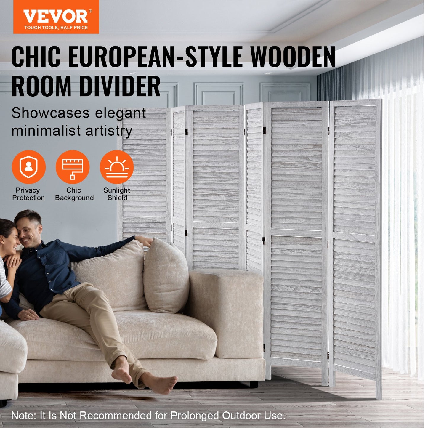 6-Panel Wood Folding Room Divider - 66.9 Inches Tall, White