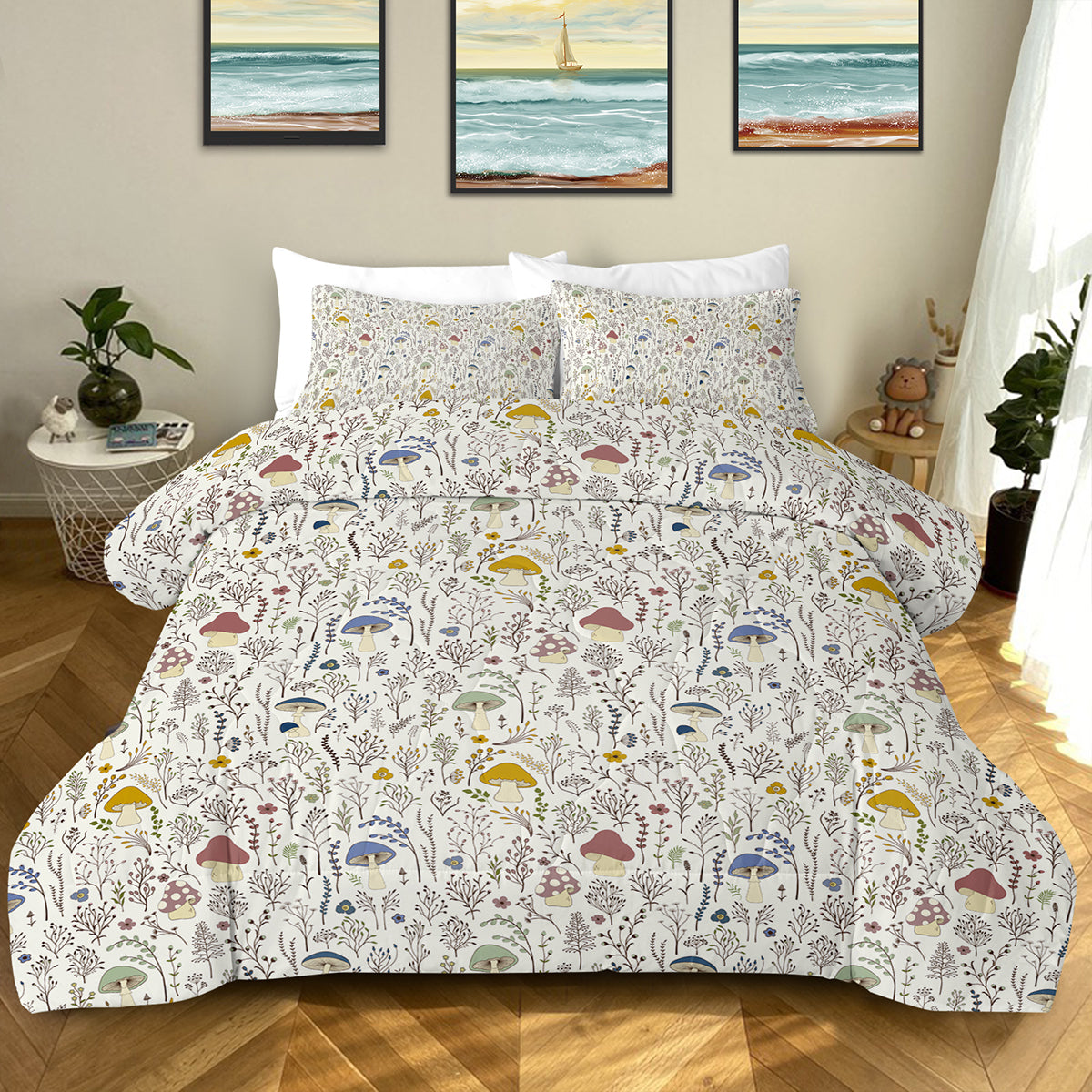 3-Piece Mushroom Comforter Set - Soft Microfiber Bedding