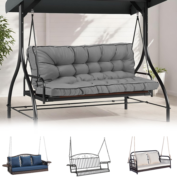 Outdoor Swing Cushions 55 Inch Waterproof 4-Inch Thick Replacement Seat with Backrest & Ties Light Grey