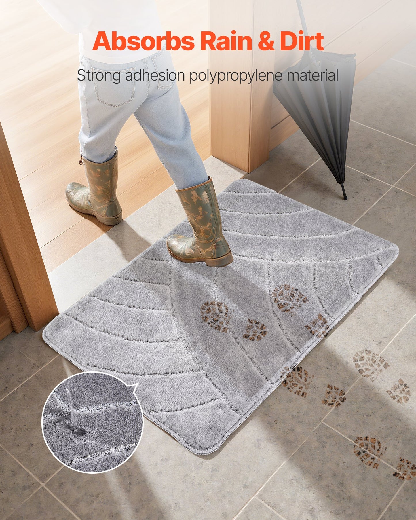 Outdoor Door Mat 35.83 x 24.02 Inch Non-Slip Entry Rug Dirt-Absorbent Grey