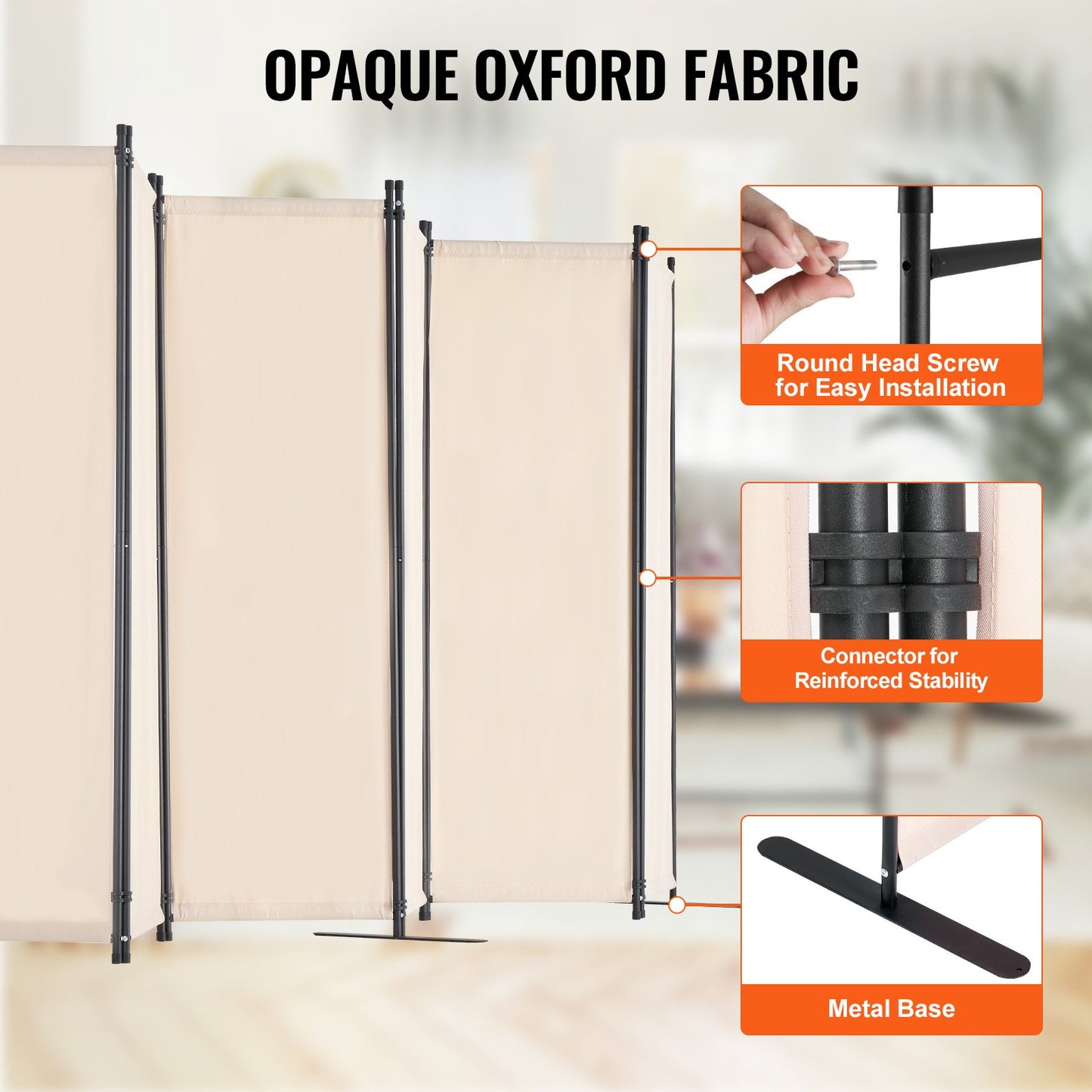 6 Panel Folding Room Divider - Portable Privacy Screen in Beige