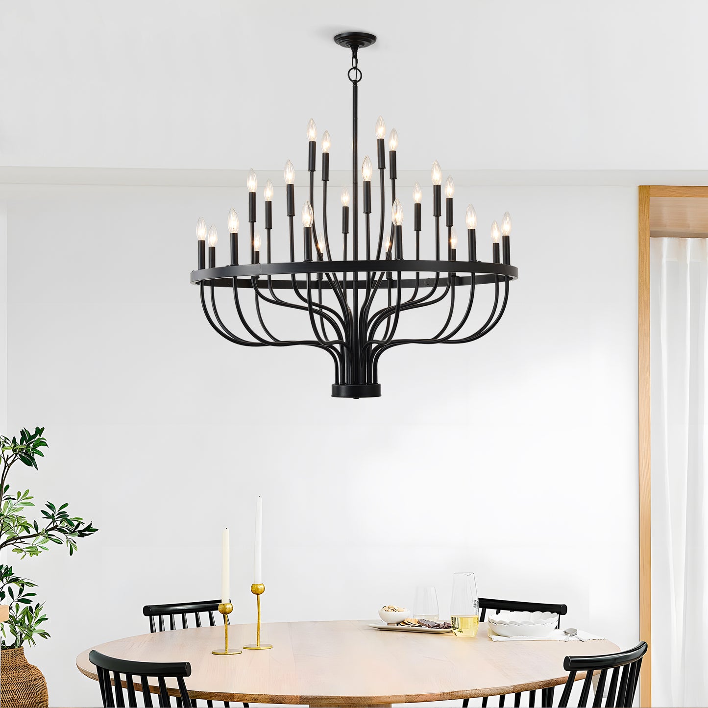 24-Light Black Industrial Chandelier - Modern Farmhouse Pendant Light for Dining & Living Rooms