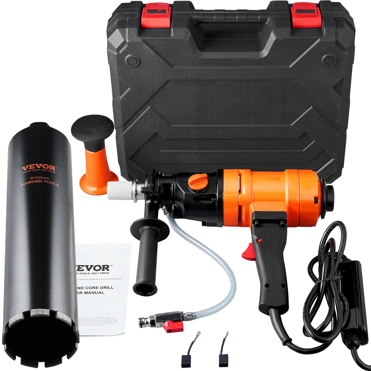 Vevor 4-Inch Wet Concrete Core Drill Rig with Two-Speed 1500W Handheld Power Tool - Orange