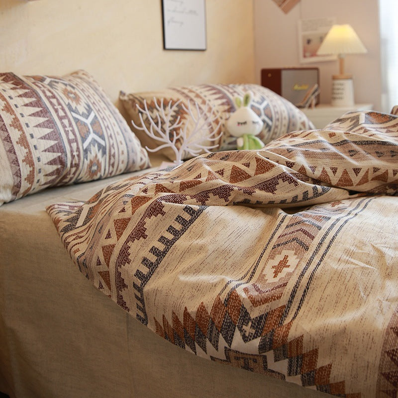 Bohemian Cotton Bed Sheet Set with Geometric Pattern - Multiple Sizes
