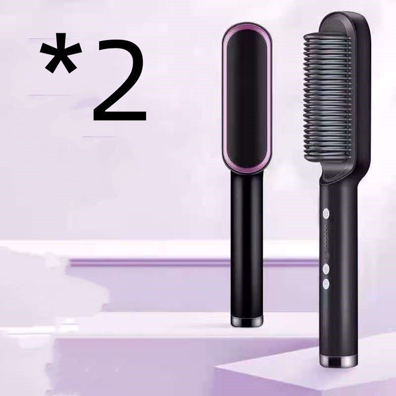 2-in-1 Hair Straightener Curling Iron Hot Comb with Negative Ions - Multi-Functional Electric Hair Styling Brush