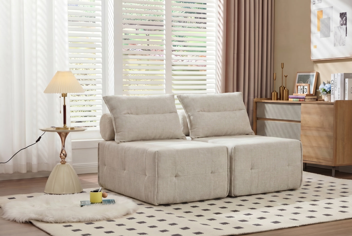 Modular Sectional Sofa with Adjustable Backrest - Beige