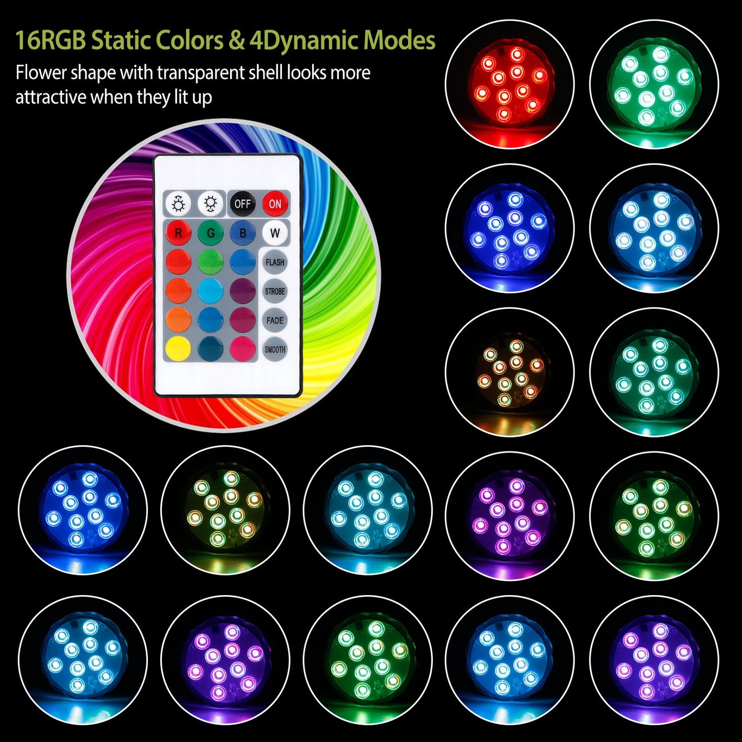 RGB Underwater Pool Lights 4-Pack with Remote Waterproof Submersible LED Decor