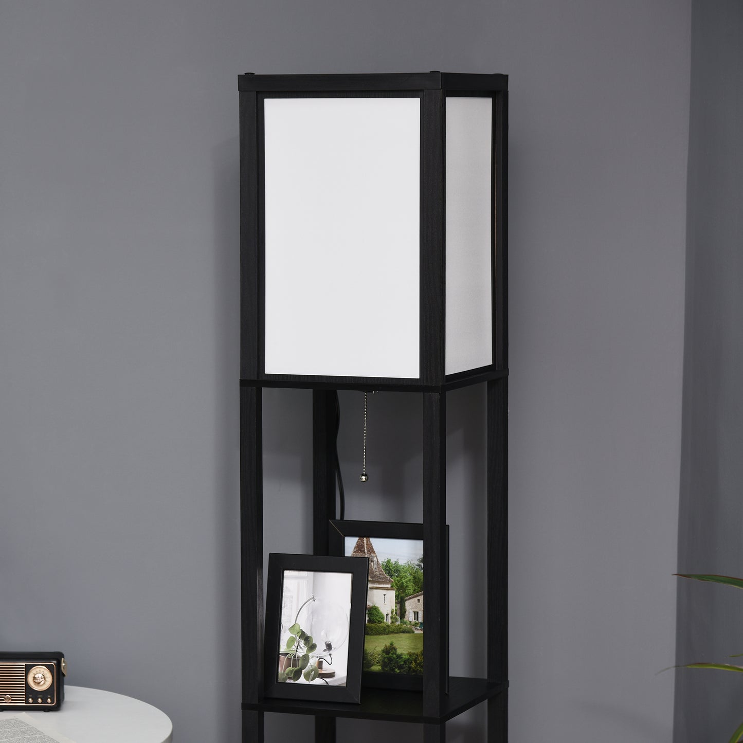 Modern Floor Lamp with Dual Ambient Shelves - Black, 300x190x420mm