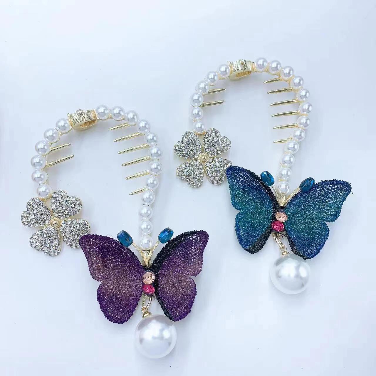 Pearl Gradient Butterfly Hairpin for Girls - Stylish Hair Accessories