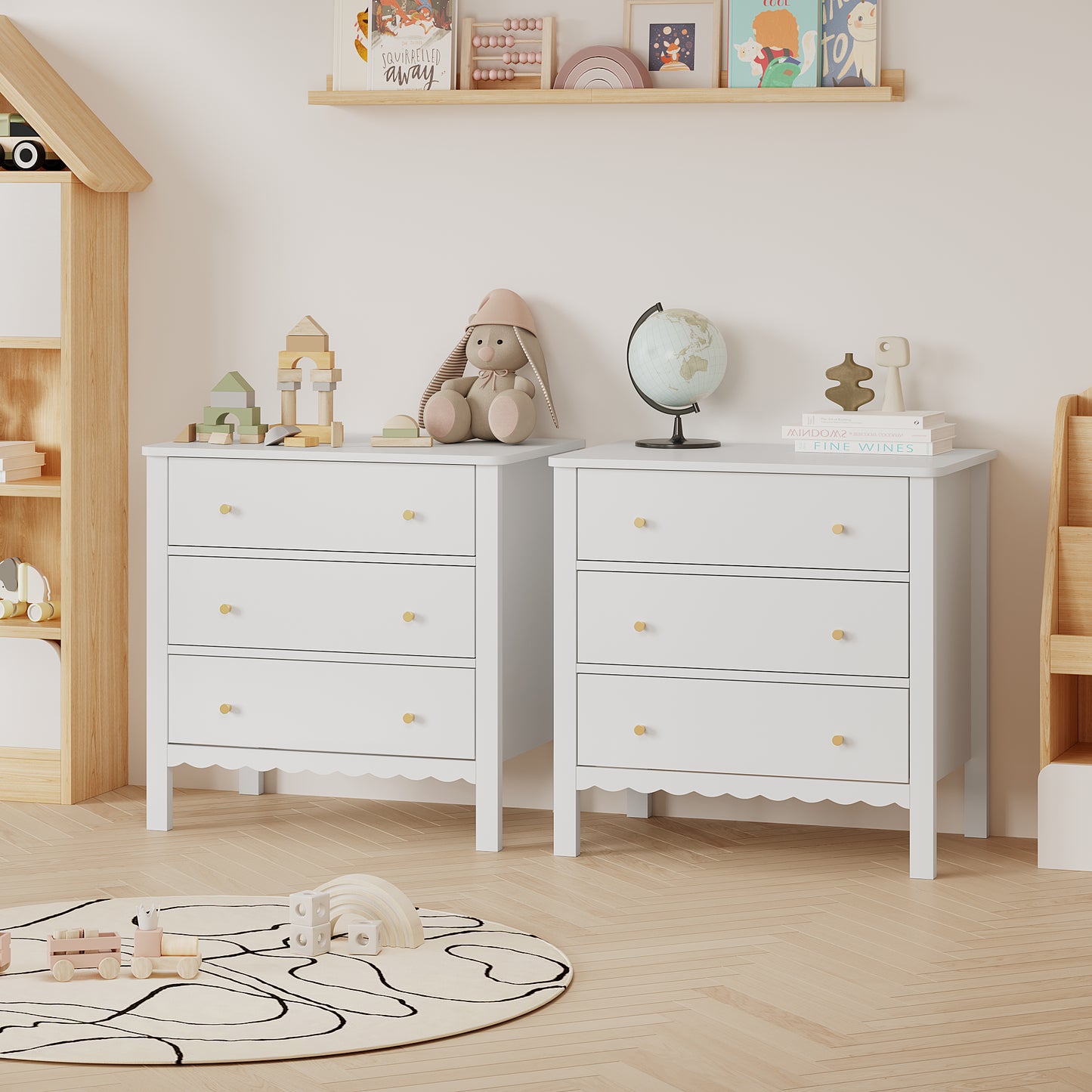 White 3 Drawer Dresser - Modern MDF Storage Cabinet