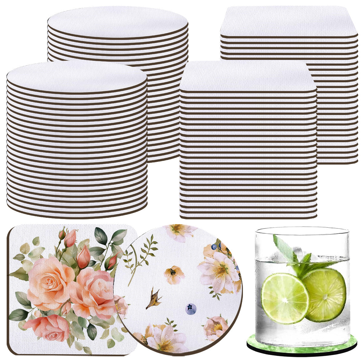 24-Pack White Wood Sublimation Blank Coasters - 10x10cm