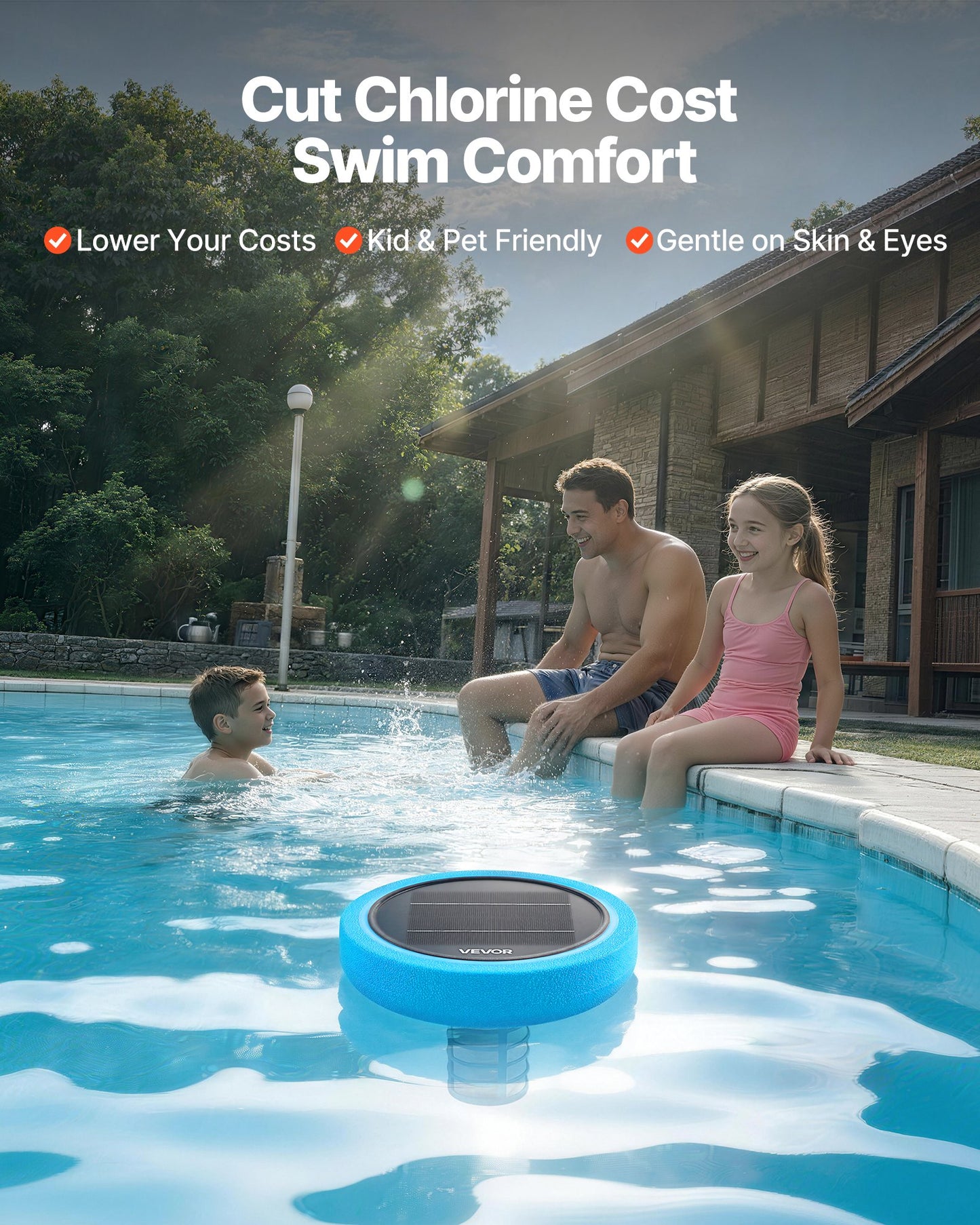 Solar Pool Ionizer for Up to 35000 Gallons - Copper Water Purifier & Cleaner, Floating Automatic Water Treatment, Chlorine-Free, Black