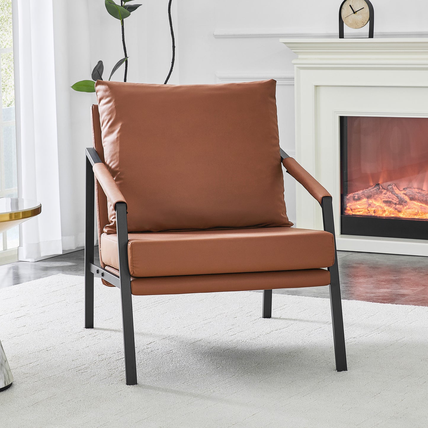 Modern Faux Leather Accent Chair - Upholstered Industrial Armchair in Brown