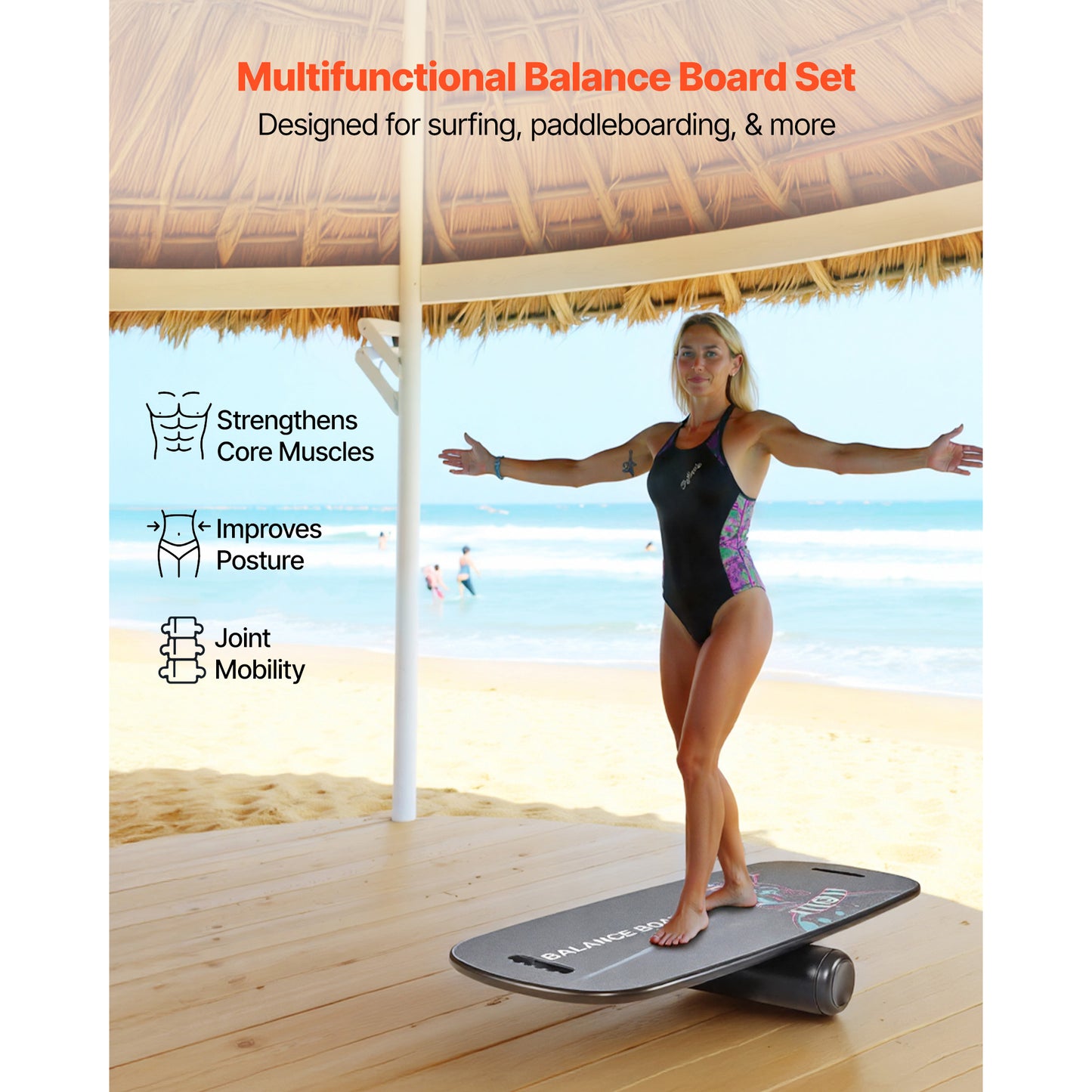 2-in-1 Wooden Balance Board Trainer with Roller & Storage Rack - Core & Physical Therapy Equipment