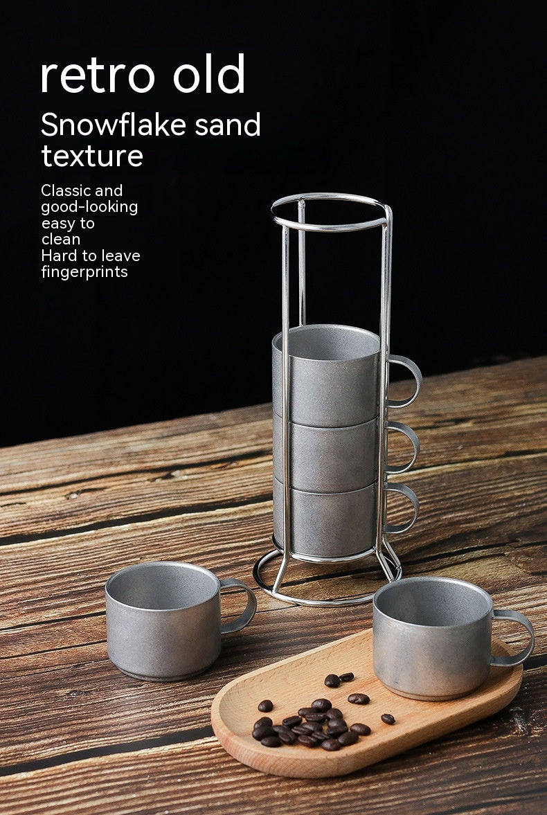 Outdoor Double-Deck Stainless Steel Coffee Cups Set with Storage Rack - Anti-Scald Insulated Drinkware
