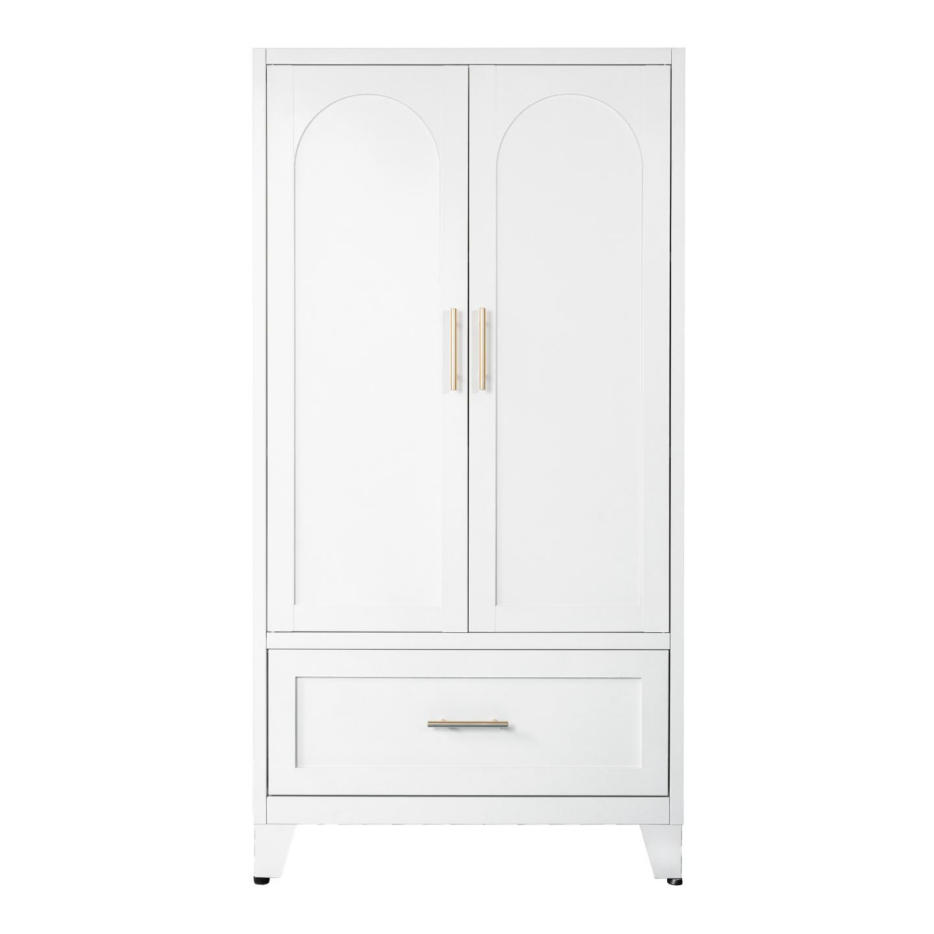 60-Inch Tall Metal Wardrobe Cabinet with Drawer & Shelf - White
